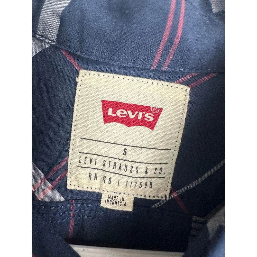 Levi's Mens Plaid Button Up Shirt Small Blue Red Long Sleeve Casual Flannel